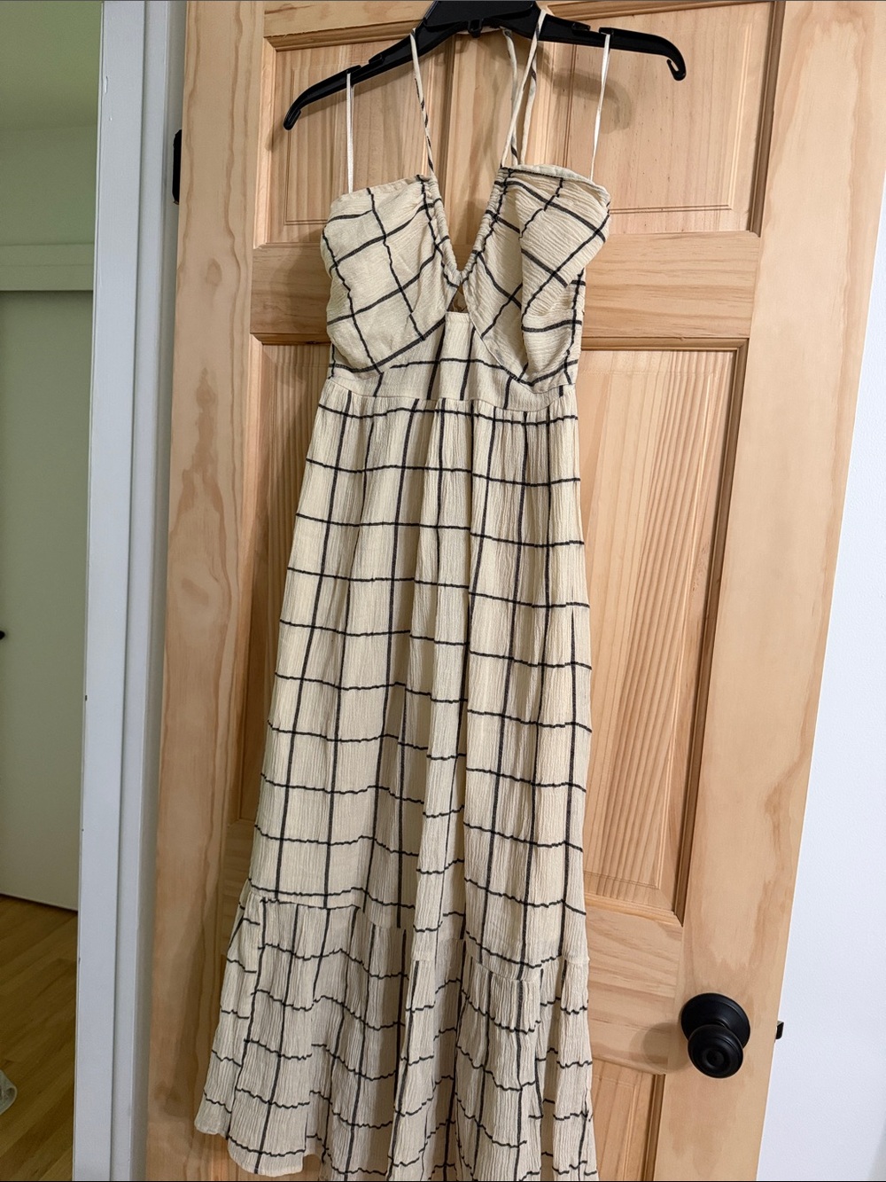 Mango Cream Check Halter Dress